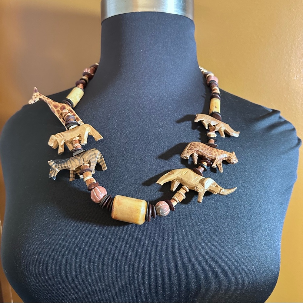 Vintage wooden animal necklace